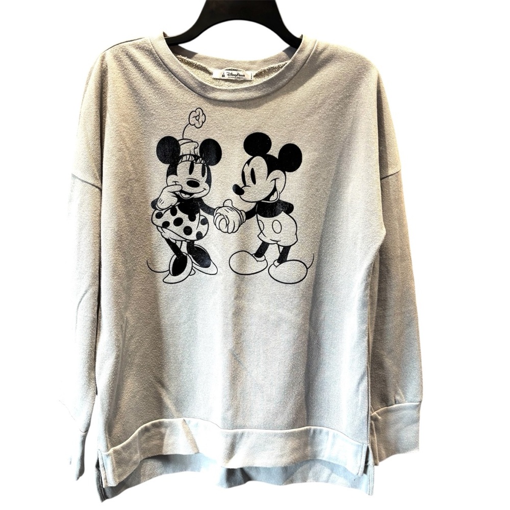 NWOT Disney Parks Classic Mickey & Minnie Gray Metallic Sweater SZ L